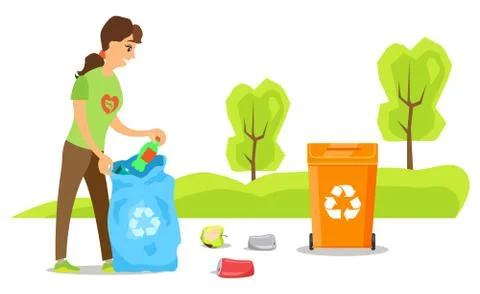 Volunteer Sorting Garbage, Clean Up Street Vector Stock Illustration