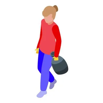 Volunteer taking out garbage bag, isometric projection Stock Illustration