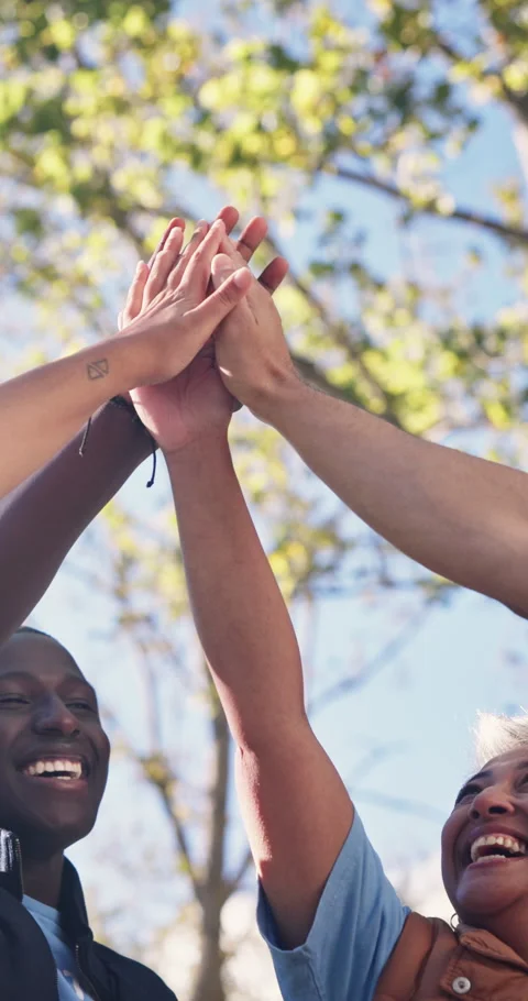 Volunteer, team and outdoor with hands together for collaboration, NGO synergy 스톡 동영상 340964341