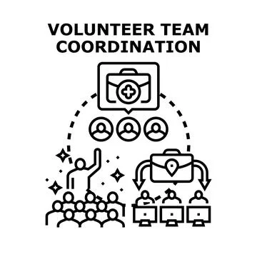 Volunteer team coordinating tasks for collective effort Stock Illustration