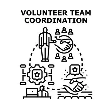Volunteer team coordination managing group support concept Stock Illustration