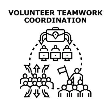 Volunteer teamwork coordinating workers for group collaboration Stock Illustration