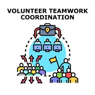 Volunteer teamwork coordinating workers for group collaboration Stock Illustration