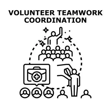 Volunteer teamwork coordination and community support concept Stock Illustration