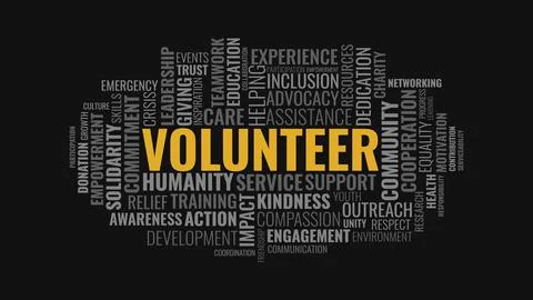 Volunteer word cloud typography design with social service keywords Stock Illustration