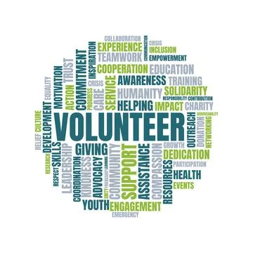 Volunteer word cloud typography design with social work and charity keywords Stock Illustration