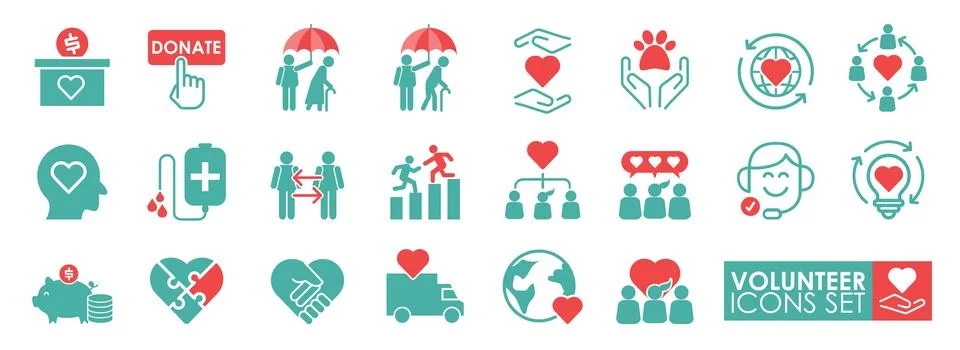 Volunteering icon set. Solid icons vector collection. Stockillustratie