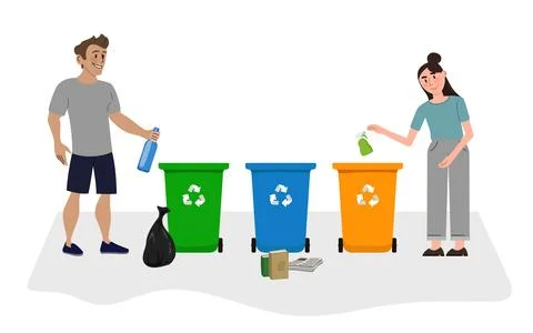 Volunteers Actively Sorting Recycling Bins Outdoors Stock Illustration