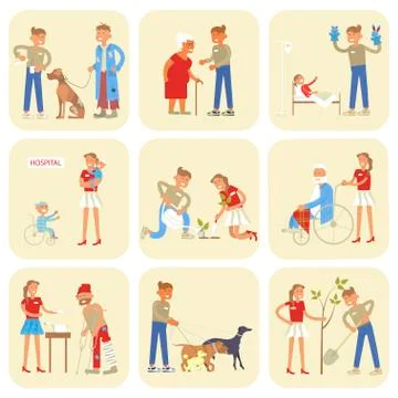 Volunteers characters in flat design Stock Illustration