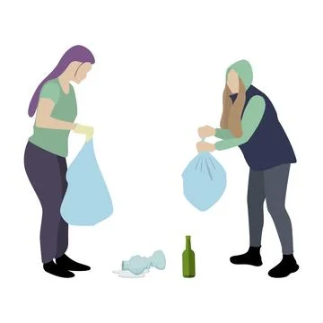 Volunteers collect garbage in packets Stock Illustration