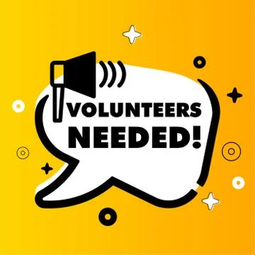 Volunteers needed. Megaphone yellow vector banner. Volunteering service sign. Stock Illustration