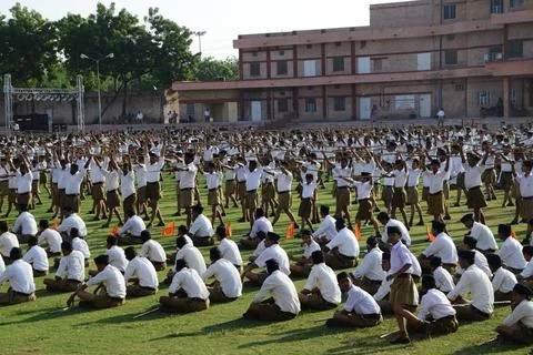 Volunteers performing exercise annual function ground, jodhpur, rajasthan,... Stock Photos