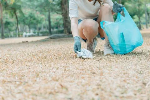 Volunteers picking garbage at park Stock Illustration