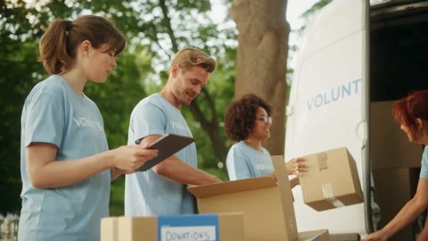 Volunteers Preparing Donations Video stock 218934575