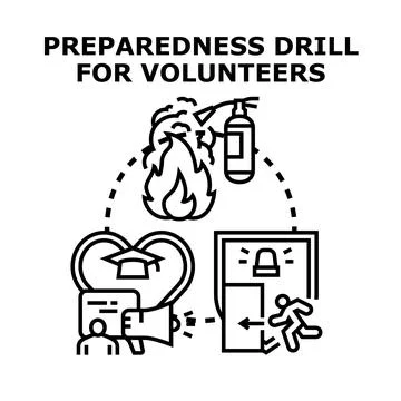 Volunteers preparing for emergency drill and safety education Stock Illustration