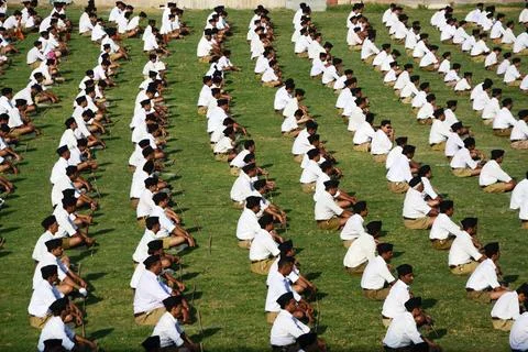 Volunteers sitting annual function ground, jodhpur, rajasthan, india, asia... Stock Photos