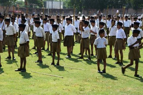 Volunteers standing annual function ground, jodhpur, rajasthan, india, asi... Stock Photos