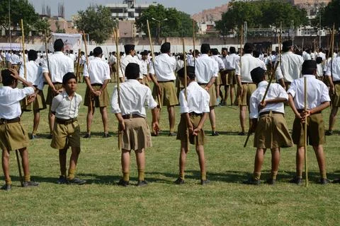 Volunteers standing annual function ground, jodhpur, rajasthan, india, asi... Stock Photos