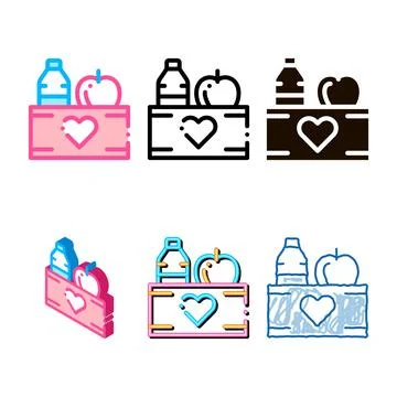 Volunteers support food box vector thin concepts line icon Stock Illustration
