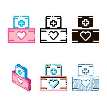 Volunteers support medikit clean vector thin line icon Stock Illustration