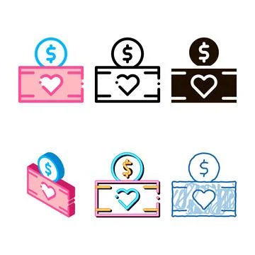 Volunteers support money box vector thin line simplified icon Stock Illustration