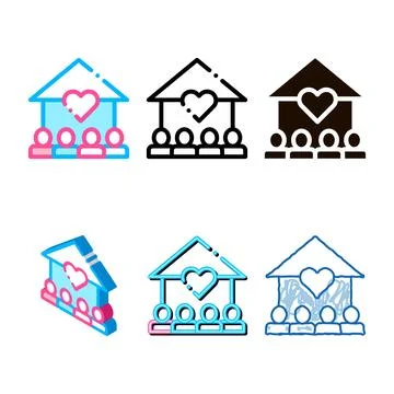 Volunteers support pack house vector thin line icon Stock Illustration