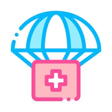 Volunteers Support Parachute Vector Thin Line Icon イラスト素材