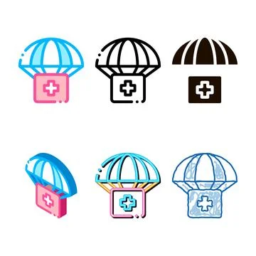 Volunteers support parachute vector thin line icon multistyle Stock Illustration
