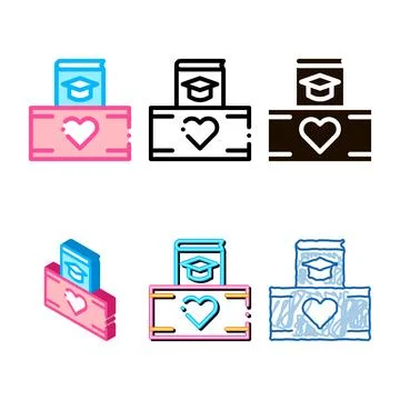 Volunteers support range study box vector thin line icon イラスト素材