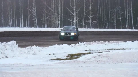 Volvo 240 winter drift snow Stock Footage 167009684
