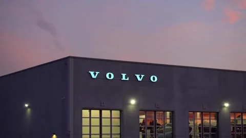 Volvo sign by workshop Stock Footage 284762744