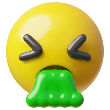 Vomit emoji emoticon realistic vector 3D design, cartoon yellow sick spew face Stock Illustration