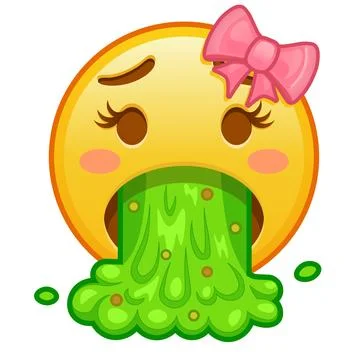 Vomiting female face Large size of yellow emoji smile Stock-Illustration