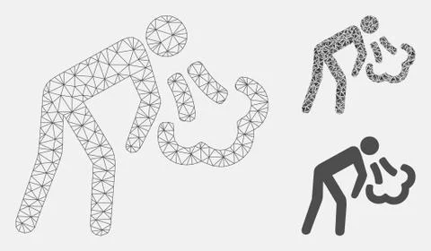 Vomiting Vector Mesh Carcass Model and Triangle Mosaic Icon イラスト素材