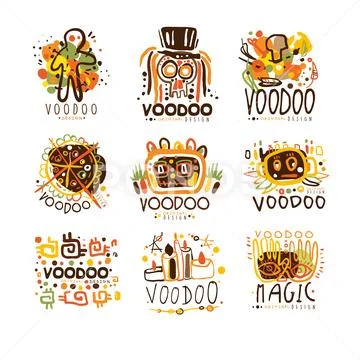Voodoo and magic set for label design. Spiritual, magical, cultural vector Stock Illustration