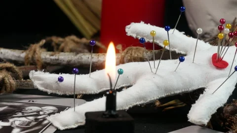 Voodoo doll and witchcraft attributes Stock Footage 235006402