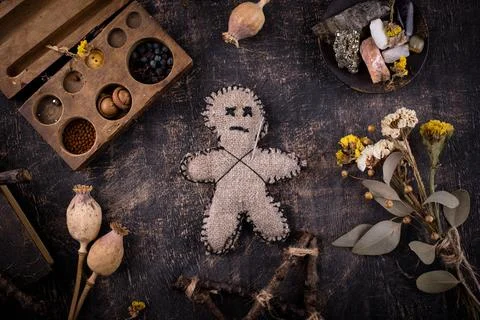Voodoo doll. Black magic esoteric ritual. Stock Photos