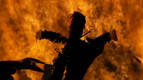 Voodoo doll fire silhouette cursed Stock-Footage 55505761