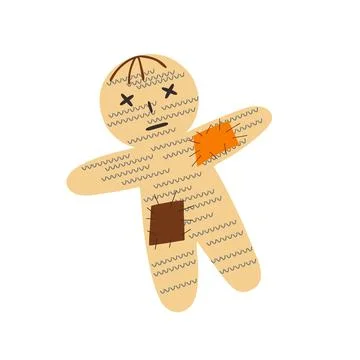 Voodoo doll hand drawn simple vector illustration, fictional scary character for Illustrazione stock
