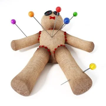 Voodoo doll with needles isolated on white background. Stock Illustration