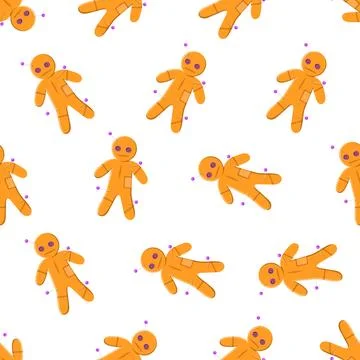 A voodoo doll seamless pattern. Scary mystical doll for human control. Stock Illustration