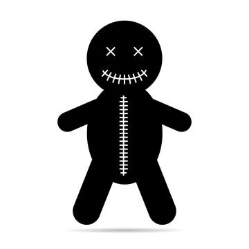 Voodoo doll shadow icon, halloween death toy. Cartoon magic symbol, magical v Stock Illustration