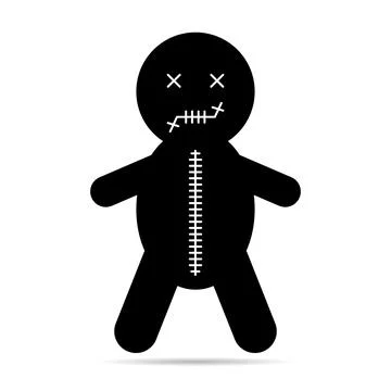 Voodoo doll shadow icon, halloween death toy. Cartoon magic symbol, magical v Stock Illustration