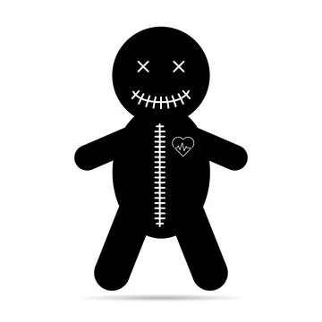 Voodoo doll shadow icon, halloween death toy. Cartoon magic symbol, magical v Stock Illustration