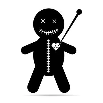 Voodoo doll shadow icon, halloween death toy. Cartoon magic symbol, magical v Stock Illustration