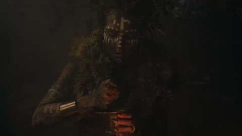 Voodoo witch preparing a spiritual mixture Stock Footage 259865372