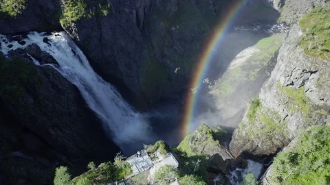 Voringfossen famous Norwegian Waterfall, Cliffs and Rainbow in Norway Video stock 119085358