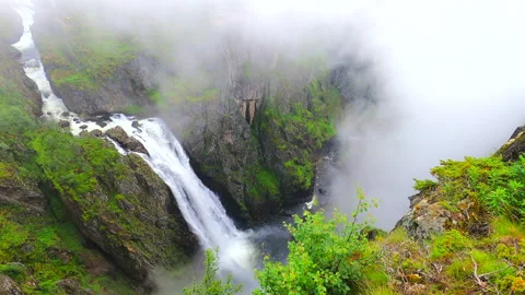 Vøringfossen highest waterfall iconic Norway HDR, HFR tripod static shot Stock Footage 217405548