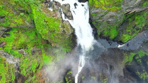 Vøringfossen highest waterfall iconic scenery Norway aerial birds eye view HDR Stock Footage 209662244