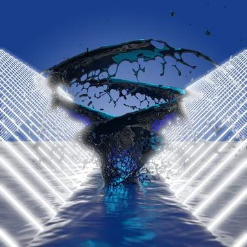 Vortex of black liquid in white neon lines illumination Stock Illustration